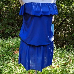 ECO SWIM Strapless Bandeau Dress Swim Cover-Up in Ocean Blue Size Small